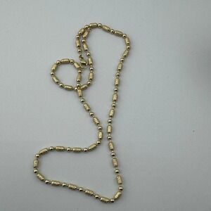 Gold Tone Barrel and Ball‎ Bead Chain Necklace 20 Inch